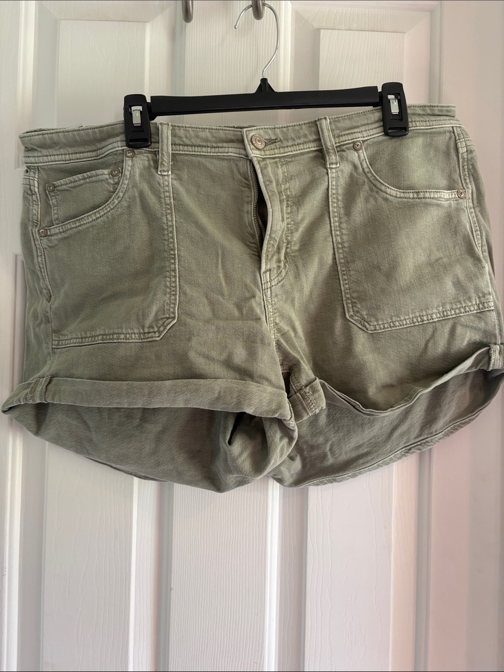 American Eagle Outfitters Olive Green Rolled-Hem Jean Shorts
